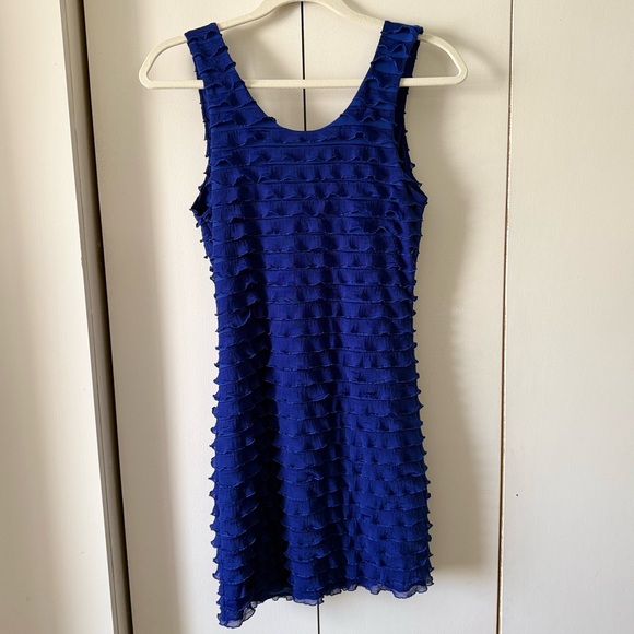 Forever 21 Textured Ruffle Royal Blue Mini Dress Size M 💙 - Picture 3 of 5